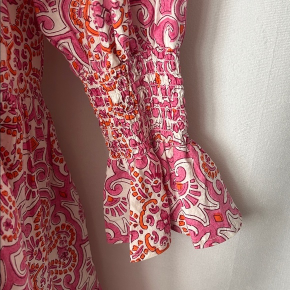 Tuckernuck Pink and Orange Floral Long Sleeve V-neck Flounce Dress **Size M** 🌸🌸 - Picture 6 of 7